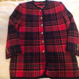 Liz Claiborne Red and Navy Plaid Button-Up Jacket